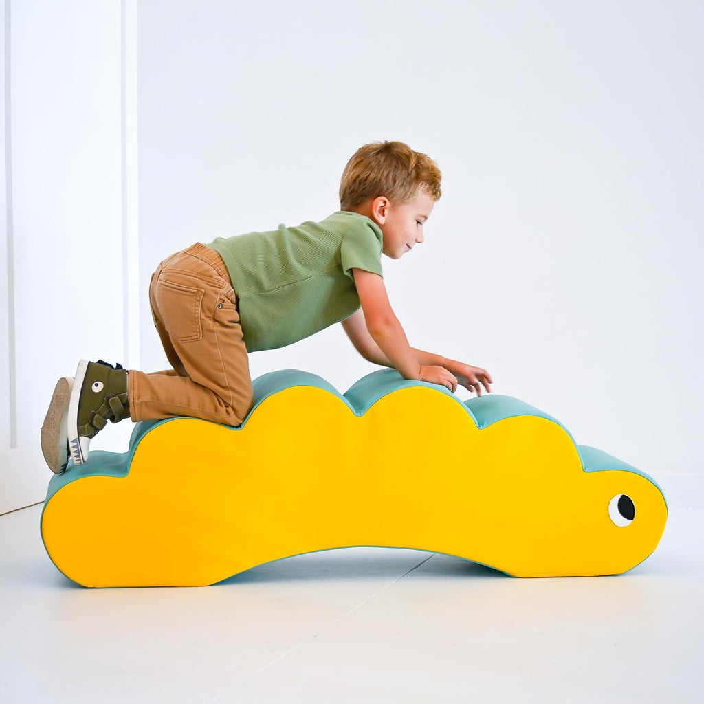 Children's Factory Coco the Caterpillar, Yellow and Aqua Foam Kids Stool, Toddler Soft Seating Chair for Daycare, Preschool and Home, Lightweight and Easy to Clean, Little Explorers Collection