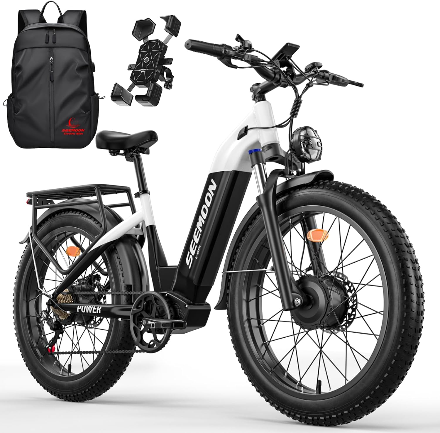 Seemoon Electric Bike,4000W Dual Motor Ebike for Adults,52V 1040Wh Removable Battery E-Bike for Men Women,38MPH Up to 105 Miles,26' Fat Tire Fast Step Thru Electric Bicycle for Commuter