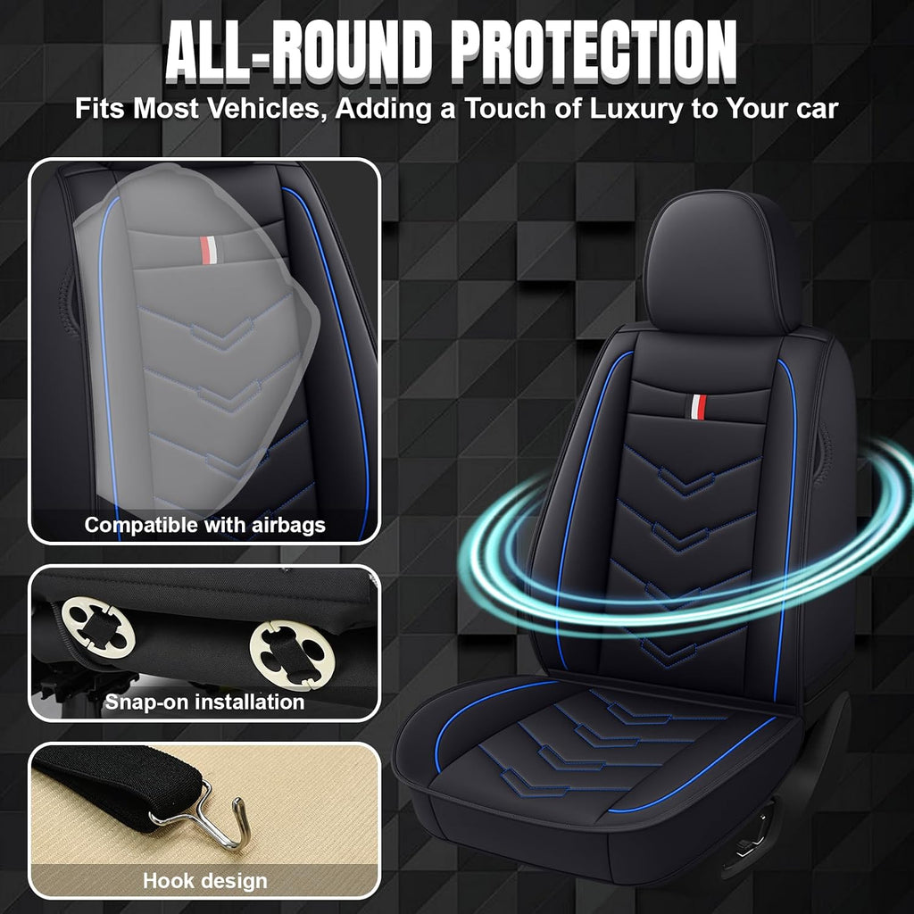 Car Seat Covers Fit for Chevy Suburban 2000-2025, Leather Seat Covers for Car, Waterproof Non-Slip Durable Car Seat Protector(5 Seats,Black Blue)