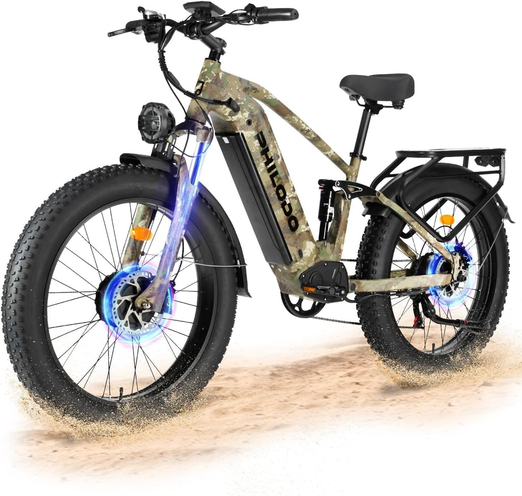 Electric-Bike for Adults, Dual-Motor-Ebike Hunting-Ebike 5000W, 60V 32AH Long Range Dirtbike, Fat-Tire-Electric-Bicycle, Full Suspension for Off-Road Snow Sand