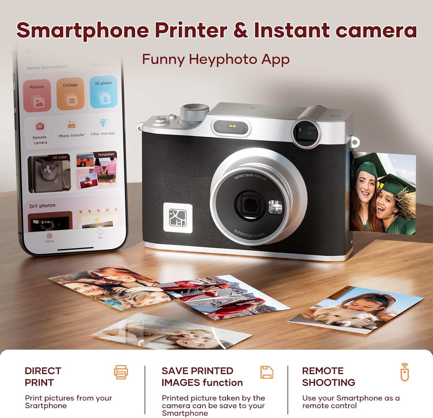 iDPRT Z3 Hanin Instant Film Camera, Full-Color Instant Print Digital Cameras Portable Photo Printer + 10 Instant Film, Gift for Birthday, Christmas, Holiday