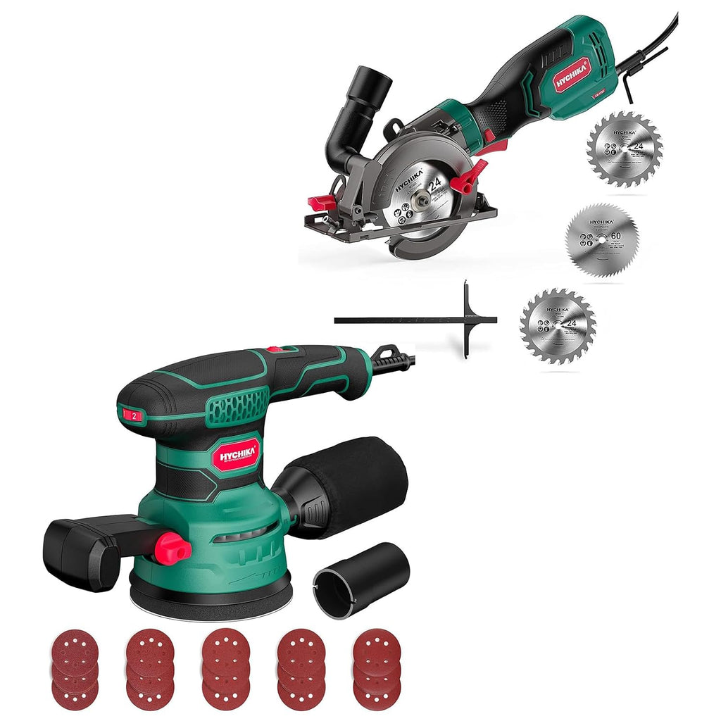 HYCHIKA Power Tool Combo Kit, Orbital Sander 3.8Amp 450W,6.2A Mini Circular Saw, 2-Tool Power Tool Set Combo Kit