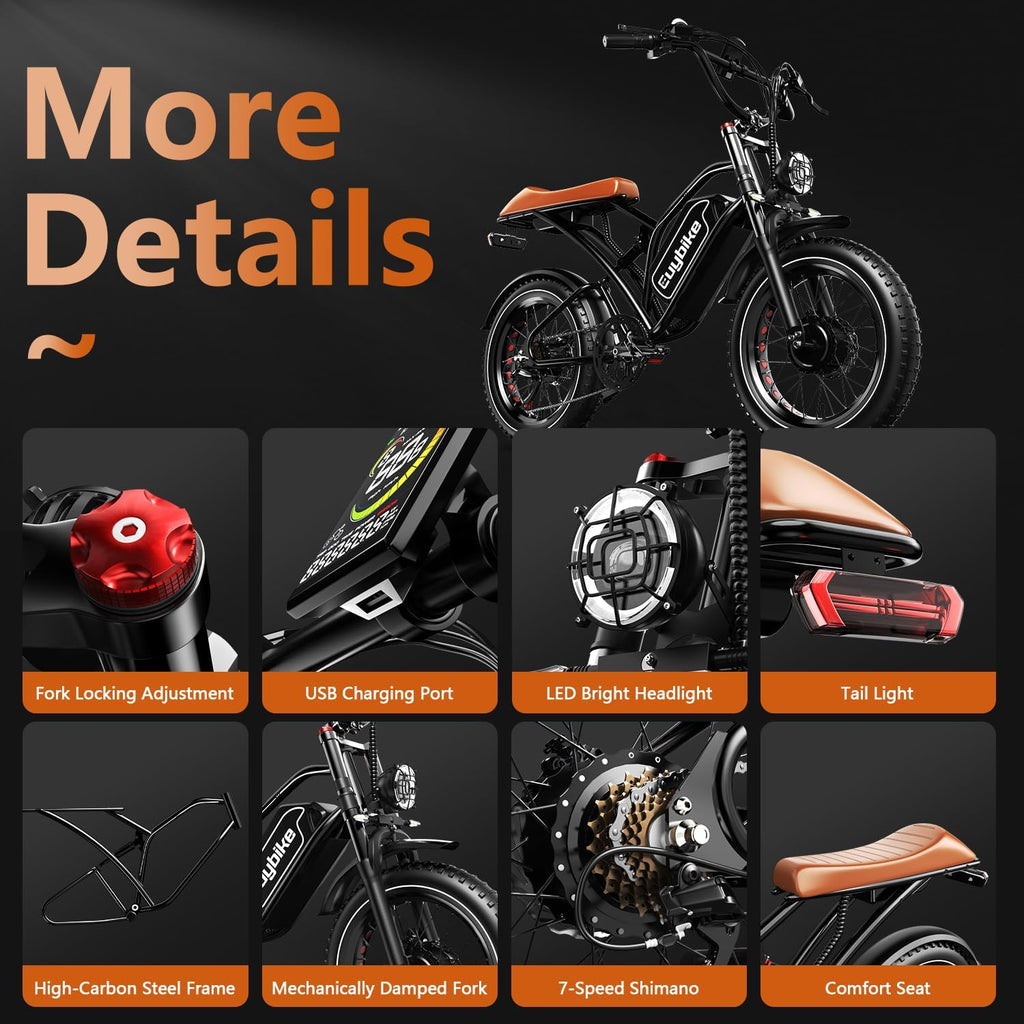 3000W/2000W Dual Motor/Single Motor Electric Bike for Adults, 48V 30AH/25AH Removable Battery Moped Style EBike, 30+MPH & 100 Miles 20' Fat Tires Electric Dirt Bike, Hydraulic Suspension Torque Sensor