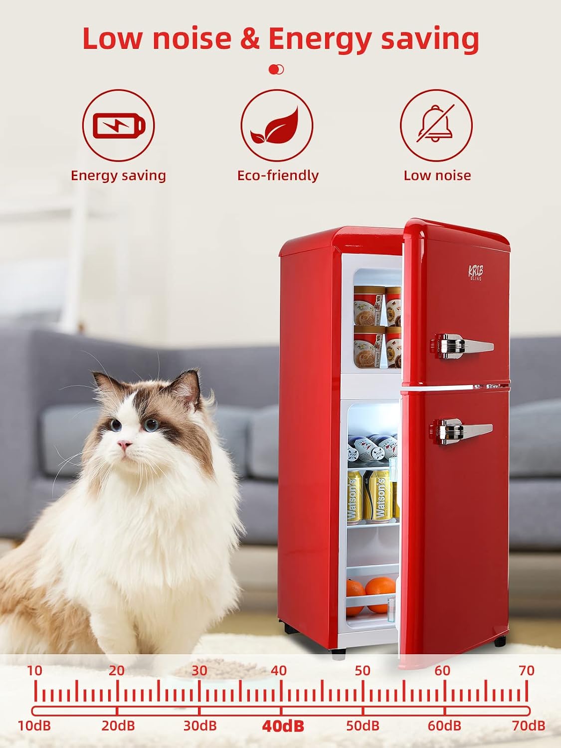 KRIB BLING 3.5 Cu.ft Refrigerators with Freezer, Fridge with 7 Level Temp Adjustable Thermostat, Fridge for Apartment, Office, Basement, Red