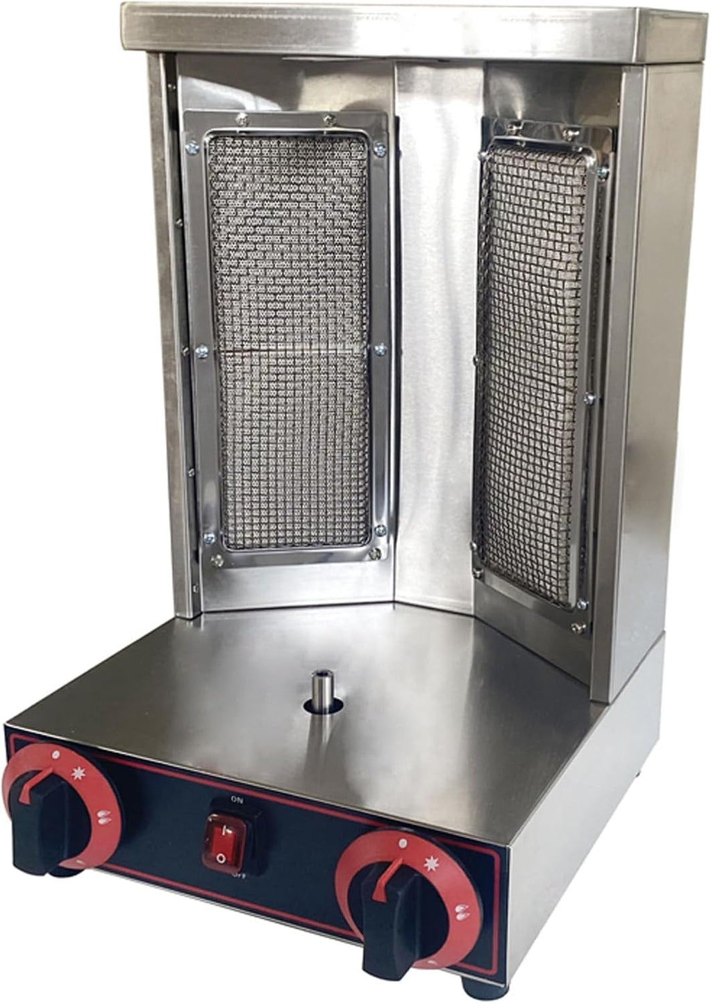 LP Gas Shawarma Gyro Grill 2 Burners Commercial Stainless Steel Vertical Broiler Kebab Machine Adjustable Temperature with Meat Catch Pan and Rotating Doner for Home Restaurant Kitchen