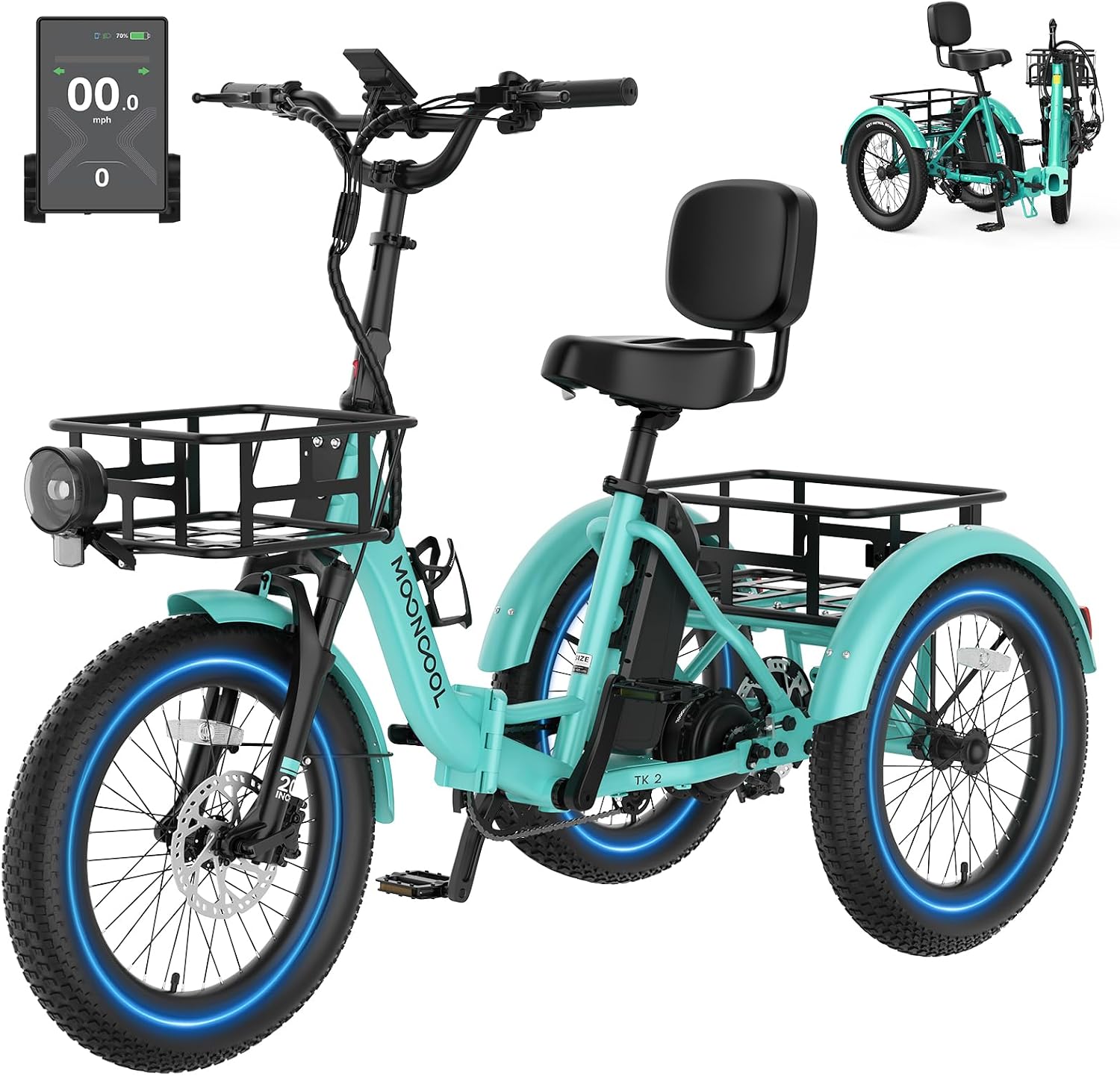 MOONCOOL Electric Trike for Adults, 500W/750W 48V Electric Tricycle for Adults, 20'x3.0' Fat Tire 3 Wheel Electric Bike, Folding Aluminum Adult Tricycle with Removable Battery