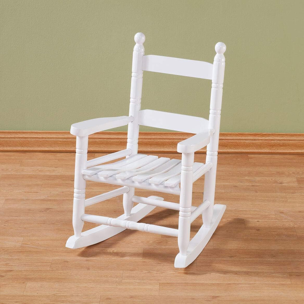 Fox Valley Traders Child's White Rocking Chair – Solid Hardwood Construction with Slatted Back & Seat – Classic 22.5' Nursery Chair for Toddlers