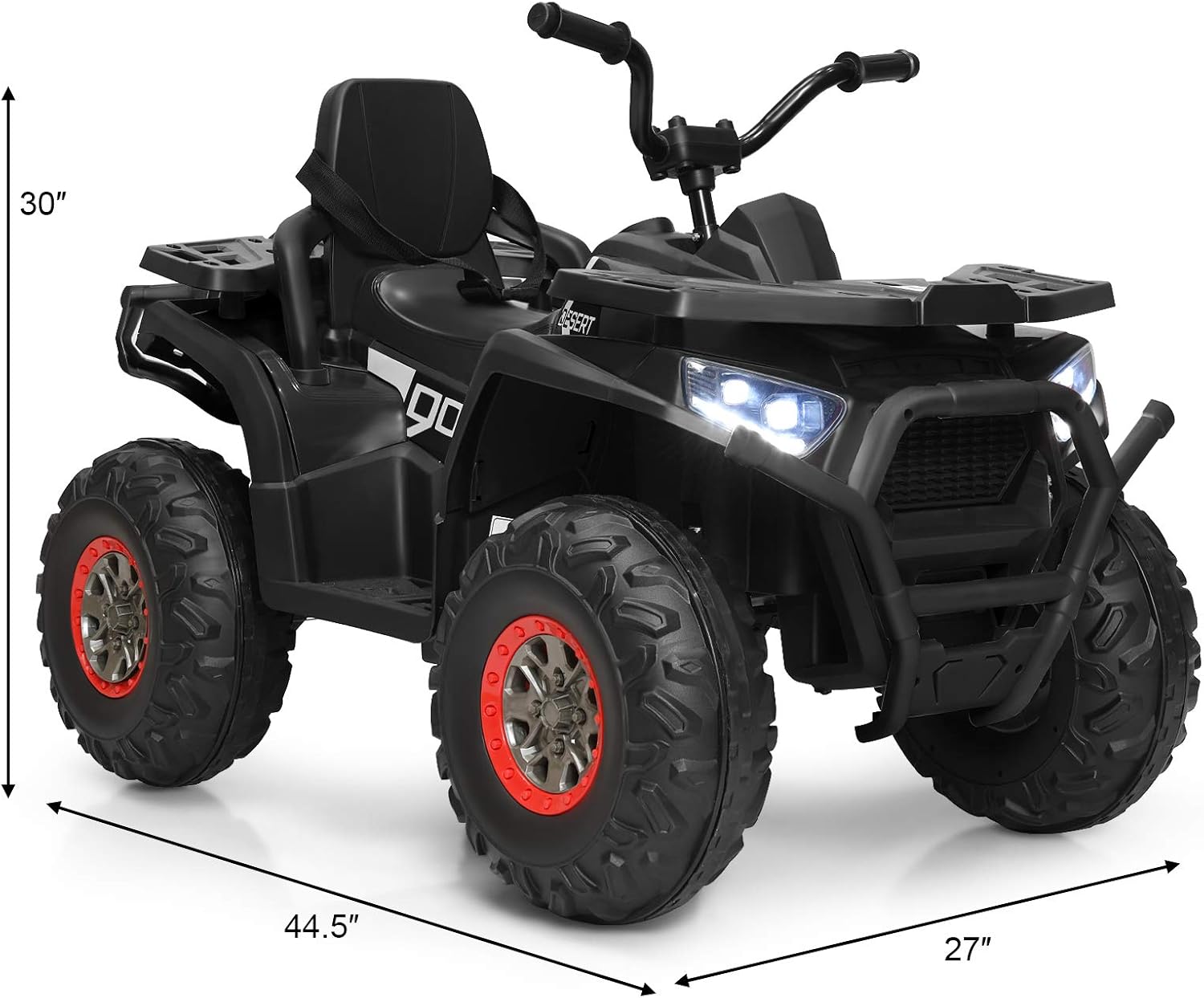 Costzon Kids ATV, 12V Battery Powered Electric Vehicle w/Safety Belt, LED Light, Music, Horn, 2 Speeds, USB/ MP3/TF, Treaded Tires, Ride on Car 4 Wheeler Quad for Boy & Girl Gift, Ride on ATV, Black