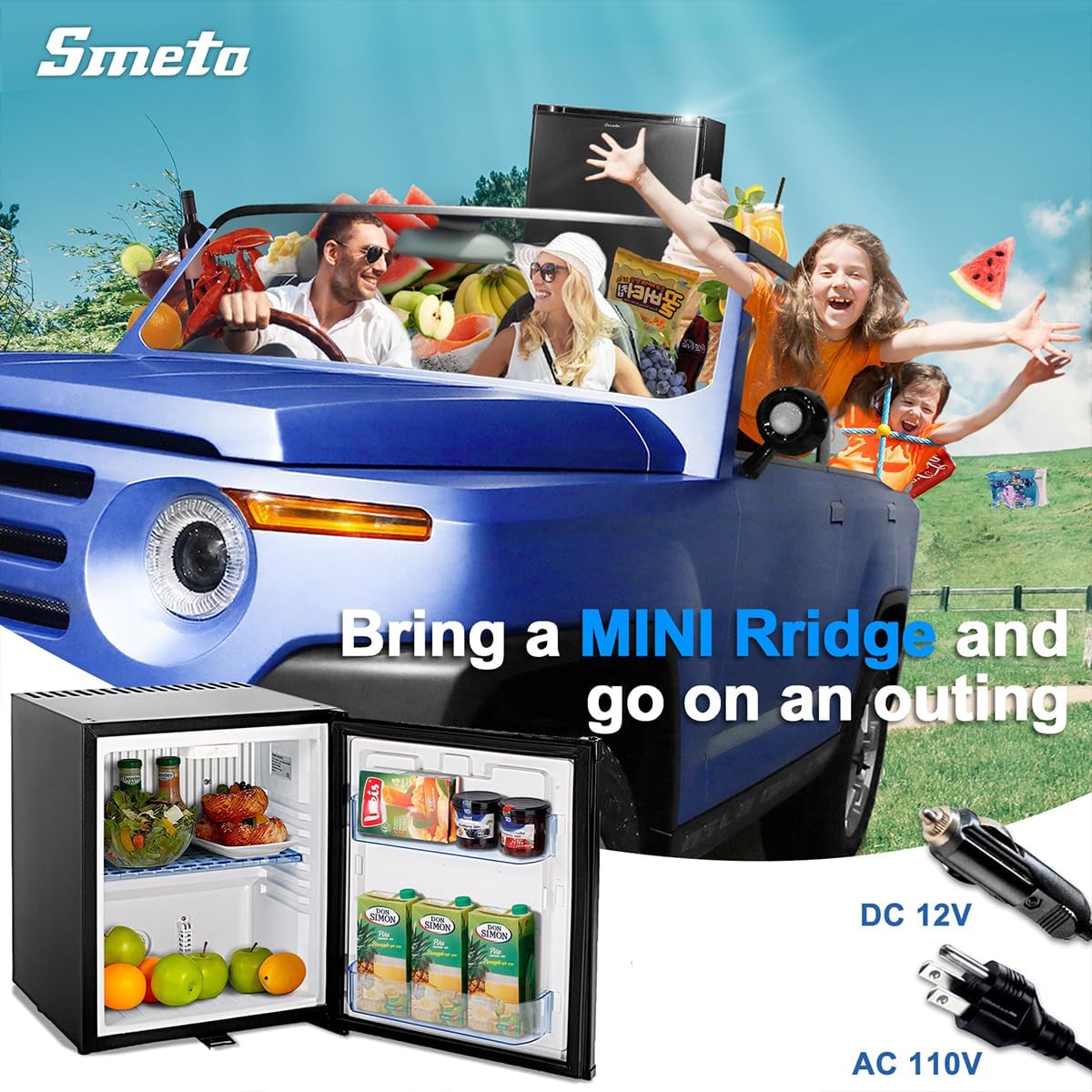 SMETA Mini Fridge with Lock and Key Quiet Lockable No Noise Absorption Mini Medical Refrigerator with Lock 12V/110V Compact Portable DC Locking Fridge for Office Van Storage Dorm, 1.0 Cu.Ft, Black