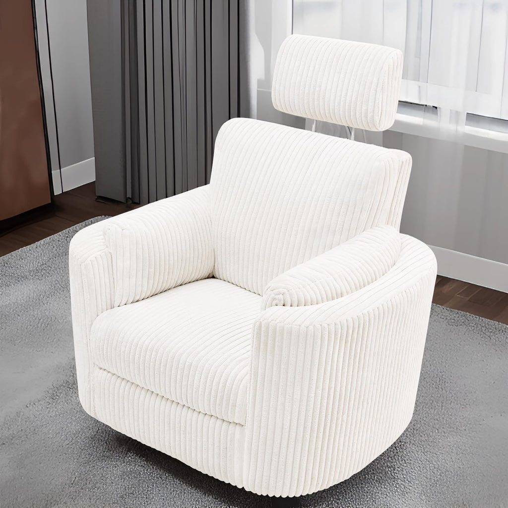 Zenosyne Power Swivel Recliner Rocking Chair Nursery Glider Rocker with Headrest, USB and Type-c Port, Corduroy Electric Reclining Sofa Chair Arm Chair for Living Room (White)