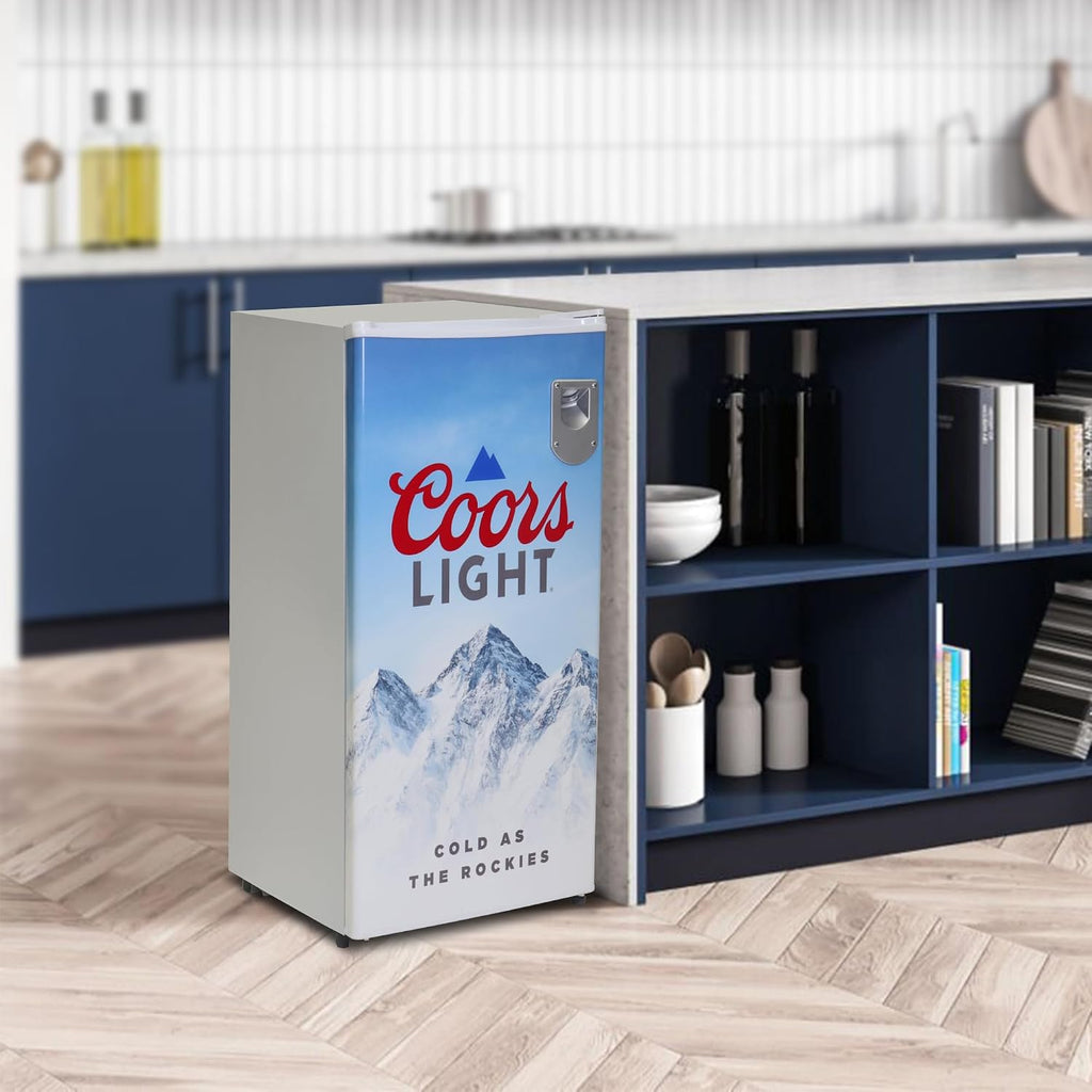Coors Light Refrigerator - 3.2 Cubic Feet Capacity, White, Mini Fridge For Kitchen, Bedroom, Office, Dorms, Cuarto, Cool Storage For Wine, Beverages, Compact Free Standing, Neveras Pequeñpara