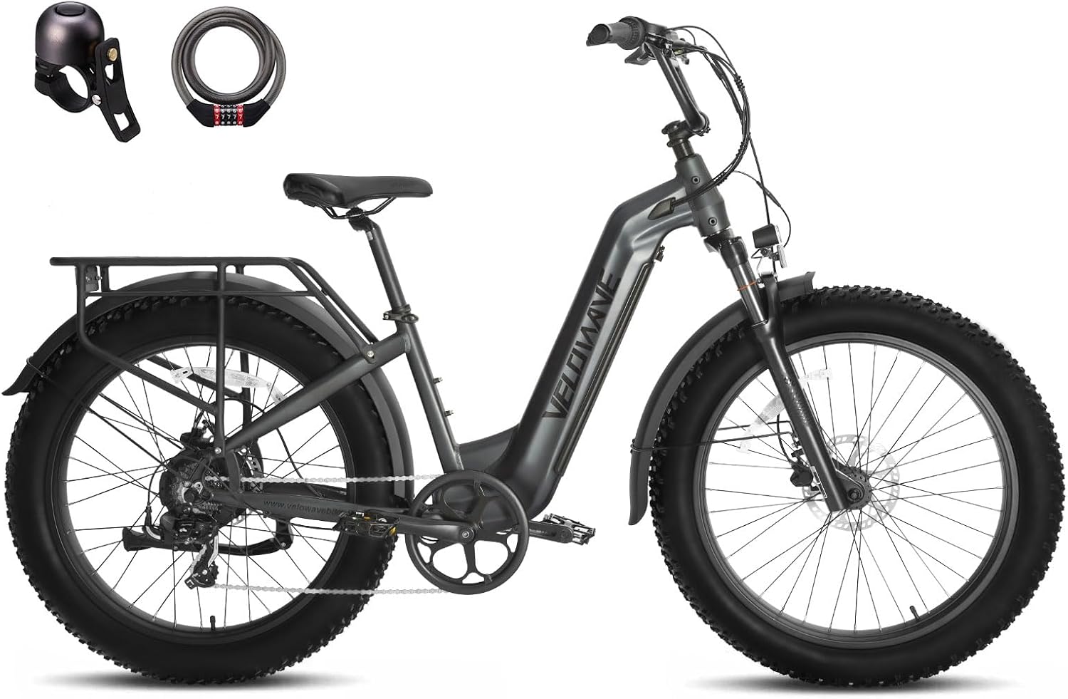 VELOWAVE Electric Bike 26' Fat Tire Ebike Peak 1200W Motor Electric Bike for Adults with 47.97V 14.4AH Removable LG Cell Battery Step-Thru E Bike up to 32MPH UL 2849 Certified with Lock& Bell
