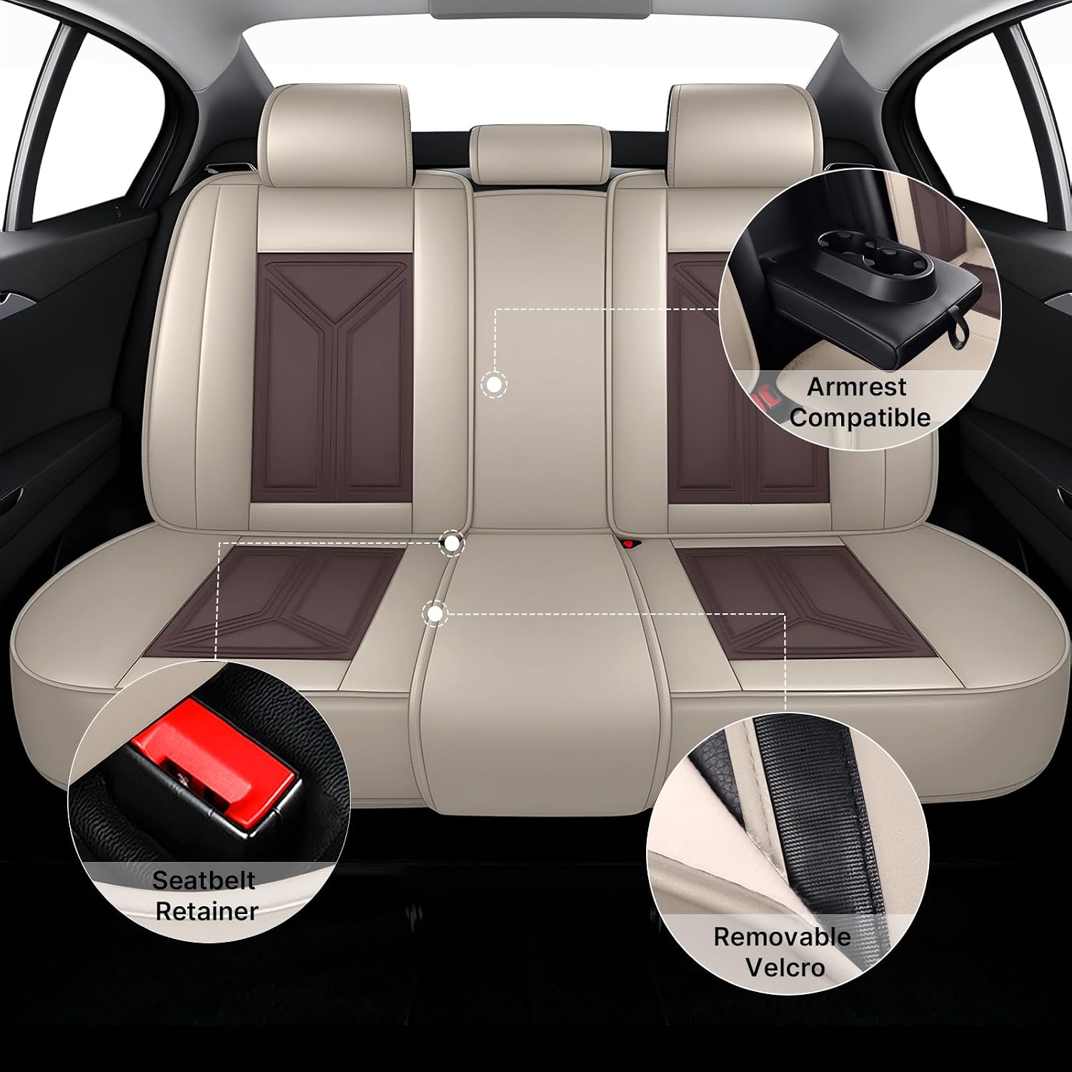 Car Seat Cover for Hyundai Santa Cruz 2022-2025,Leather Seat Cover for Car,Breathable Vehicle Cushions Cover Waterproof Protectors Seat Protector, (Full Set,Beige&Brown)