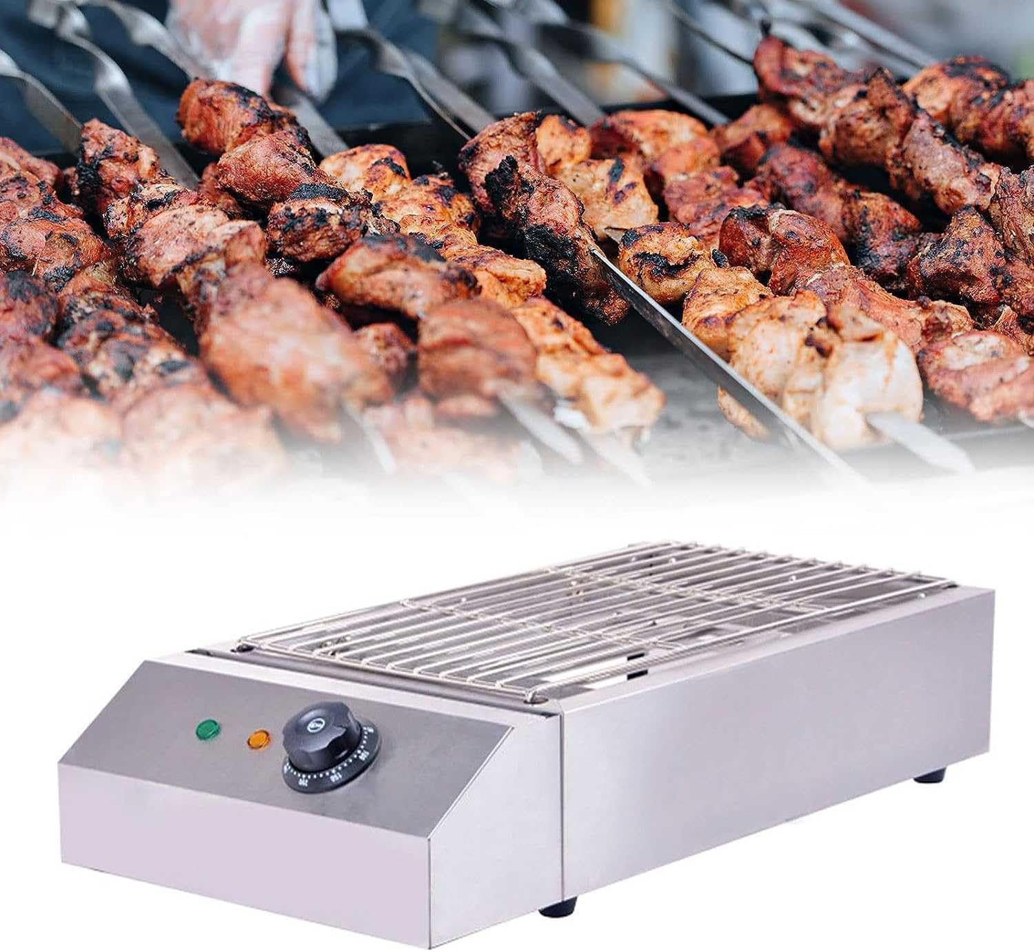 Electric Table Top Griddle,Smokeless Indoor BBQ Grill,with Temperature Control,Portable Kebab Grill,for Home Cooking (A)