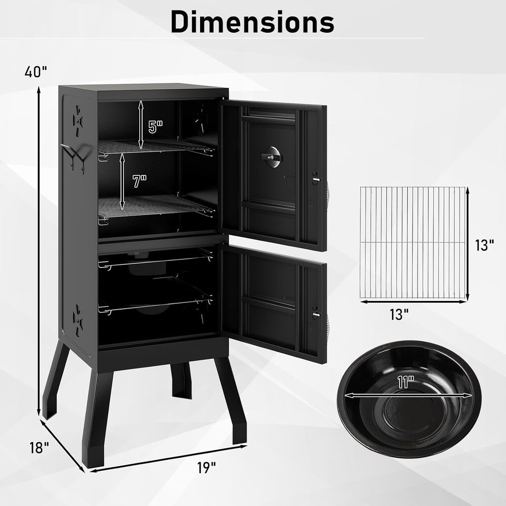 Happygrill Charcoal Grills, 40' Vertical BBQ Smoker Grill with Built-in Thermometer, Adjustable Air Dampers, Removable Water Pan & Grill Grates for Backyard Picnics, Party, Outdoor Camping