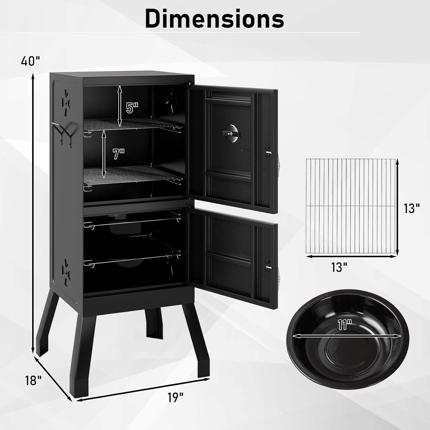 Happygrill Charcoal Grills, 40' Vertical BBQ Smoker Grill with Built-in Thermometer, Adjustable Air Dampers, Removable Water Pan & Grill Grates for Backyard Picnics, Party, Outdoor Camping