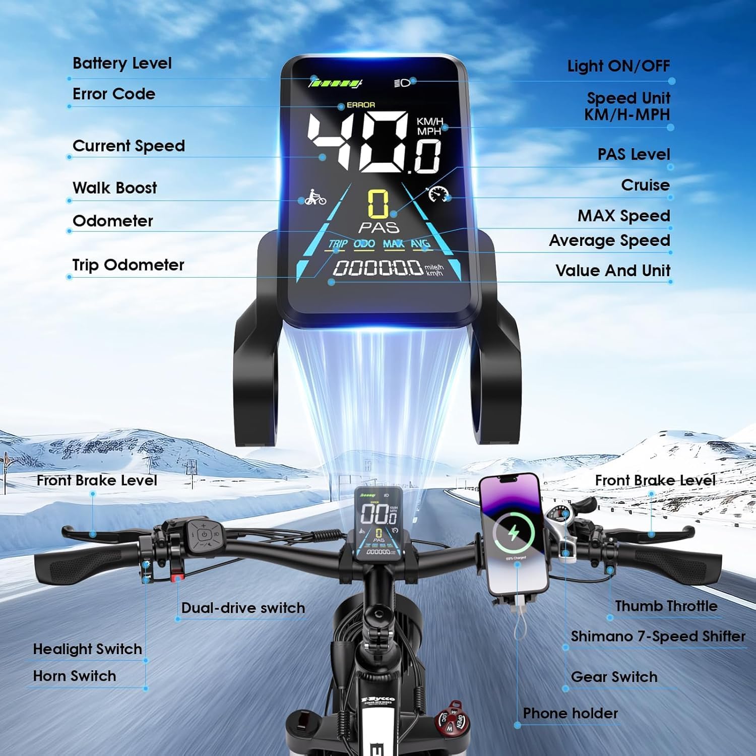6000W Peak Dual Motor Electric Bike for Adults, 24' Fat Tire Ebikes 52V 32AH, Fast 45 MPH, 100 Miles Long Range, Hydraulic Brake, Pedal Assist Electric Bicycle for Off-Road Mountain Snow Commuter