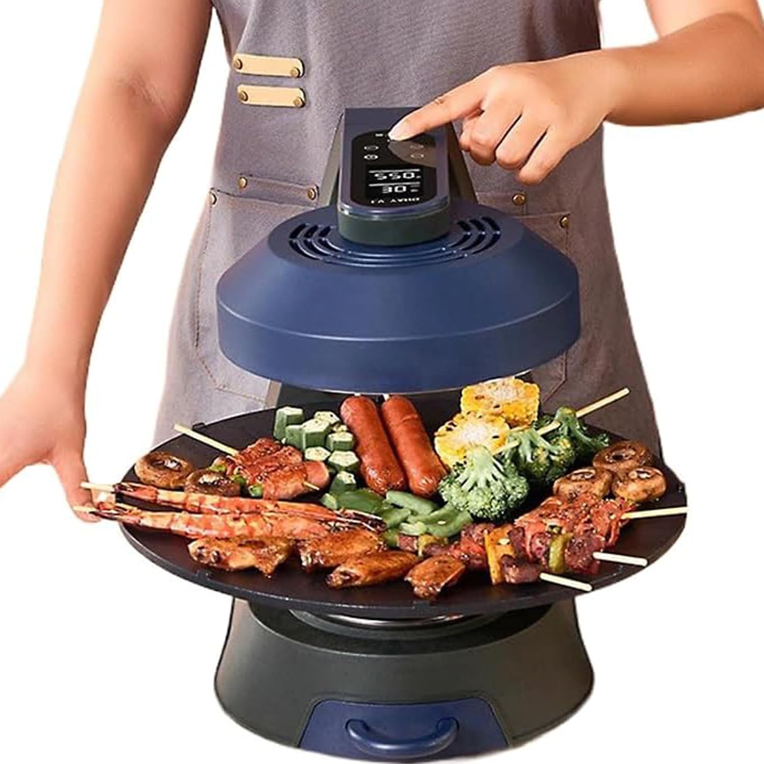 Automatic Rotating Electric Grill, Multifunctional Electric Smokeless Grill Indoor Grill, 360° Automatic Rotating Grill Plate And 11 Adjustable Temperatures