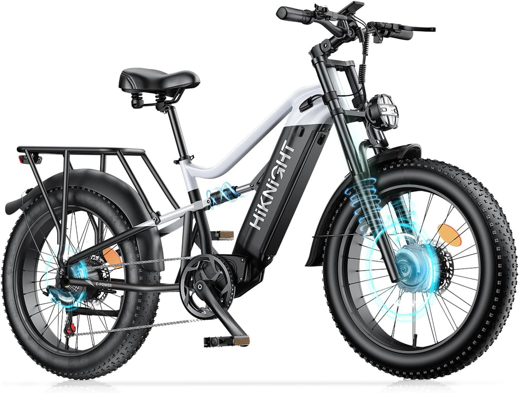 Dual Motor Electric Bike 4000W Peak, 52V 20AH Removable Battery, 24' x 4.0' Fat Tire, 40MPH Full Suspension Dual Hydraulic Brakes Adult E-Bike with Adjustable Stem & Extra Large Thick Seat