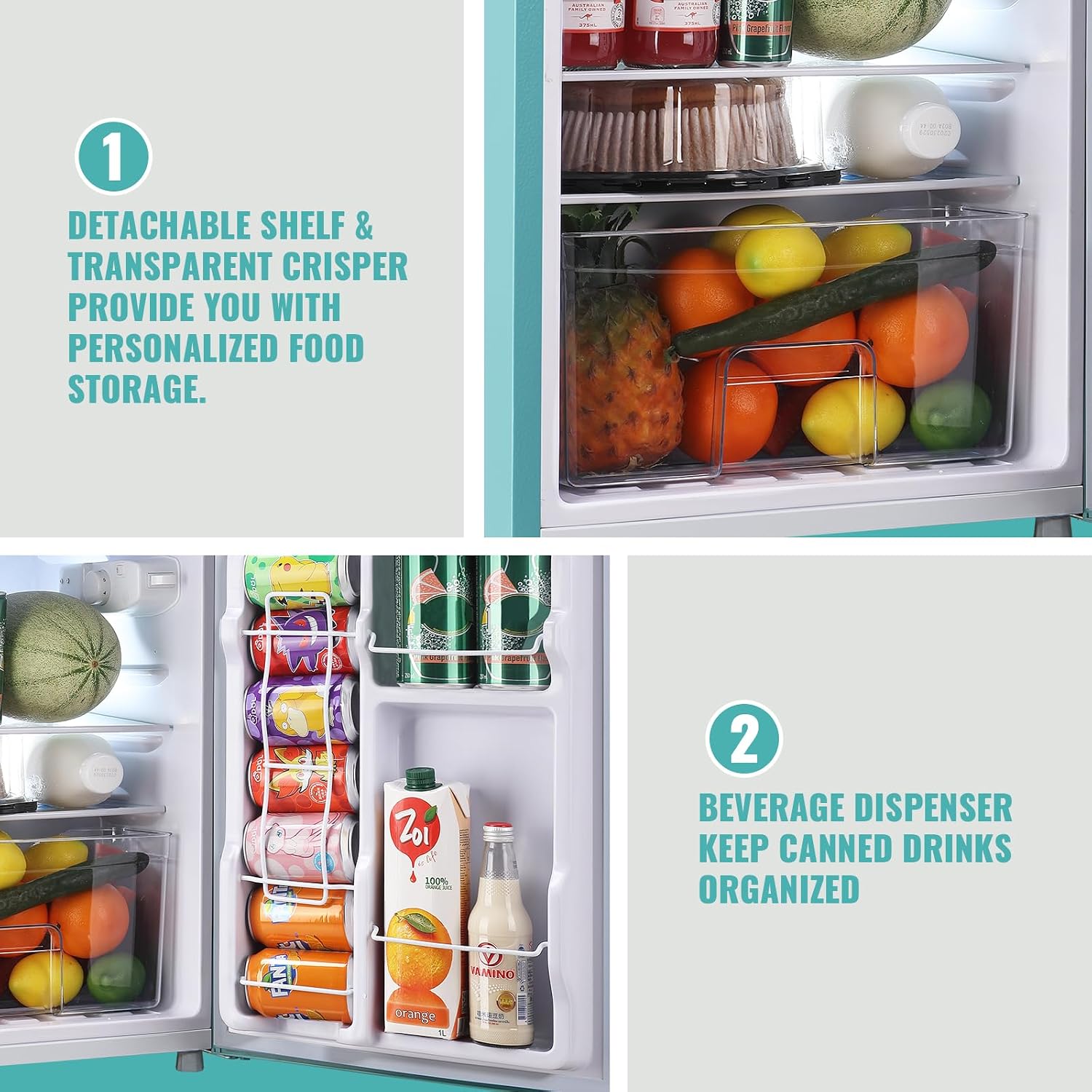 WANAI Compact Mini Refrigerator Small Refrigerator with Freezer, Retro Mini Fridge with Dual Door,7 Adjustable Thermostat, Adjustable Shelves For Dorm, Office Bedroom, Blue