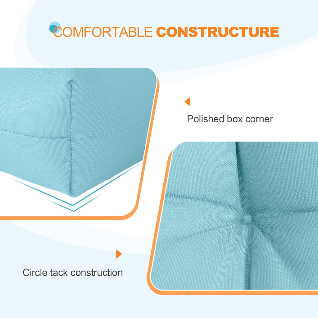 EAGLE PEAK Tufted Outdoor/Indoor Seat/Back Chair Cushions, Set of 2, 42'' x 21'', Aqua Blue