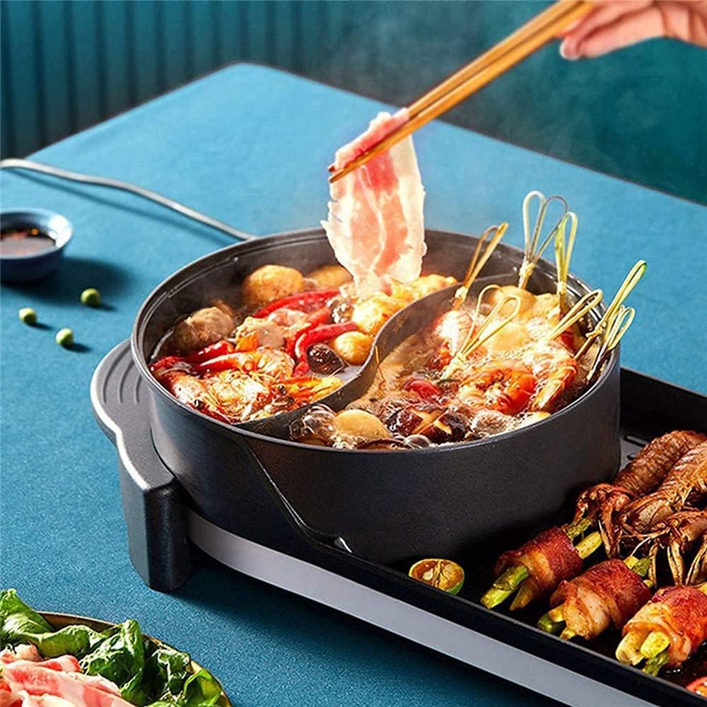 Electric Grill Indoor Electric Grill Indoor Hot Pot Multifunctional, Intelligent Temperature Control, The Pot Can Be Split, 1600W Electric Hot BBQ Pot for Indoor Outdoor Parties