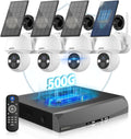 《100% Solar Powered & PIR Motion Detection》Outdoor Wireless PTZ Camera System, 4MP Solar Powered Battery Cameras Systems, Home Video Surveillance DVR Kits with 2-Way Audio