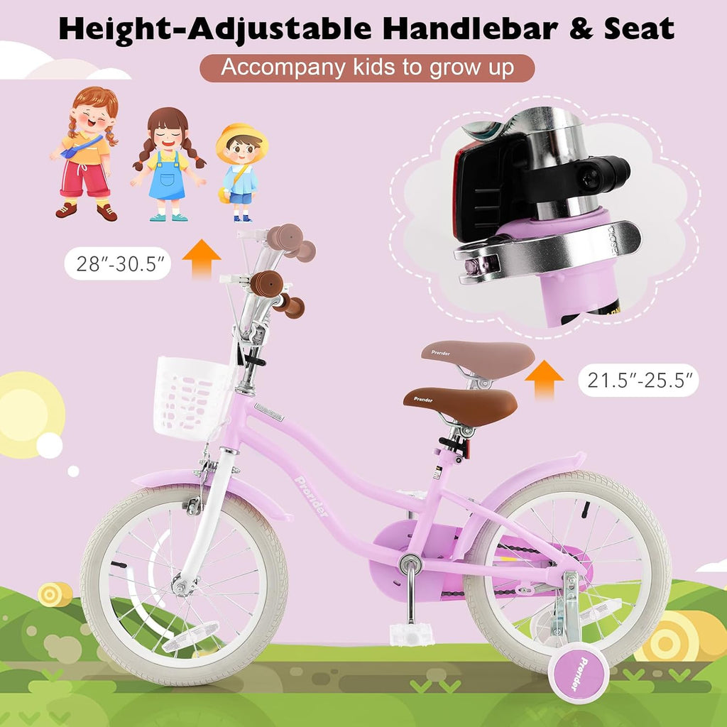 BABY JOY Kids Bike, 12 14 16 18 20 Inch Boys Girls Bike w/Adjustable Seat, Removable Basket, Handbrake & Coaster Brake, Training Wheels or Kickstand, Kids Bicycle with Multi-Color
