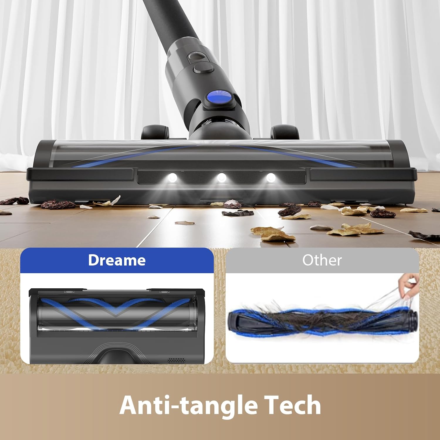 DREAME J30-W Cordless Vacuum Cleaner with LED Headlights, 450W Powerful Suction, 60Min Runtimes, Detachable Battery, One-Touch Emptying, Stick Vacuum Cleaner for Pet Hair, Carpet & Hard Floor