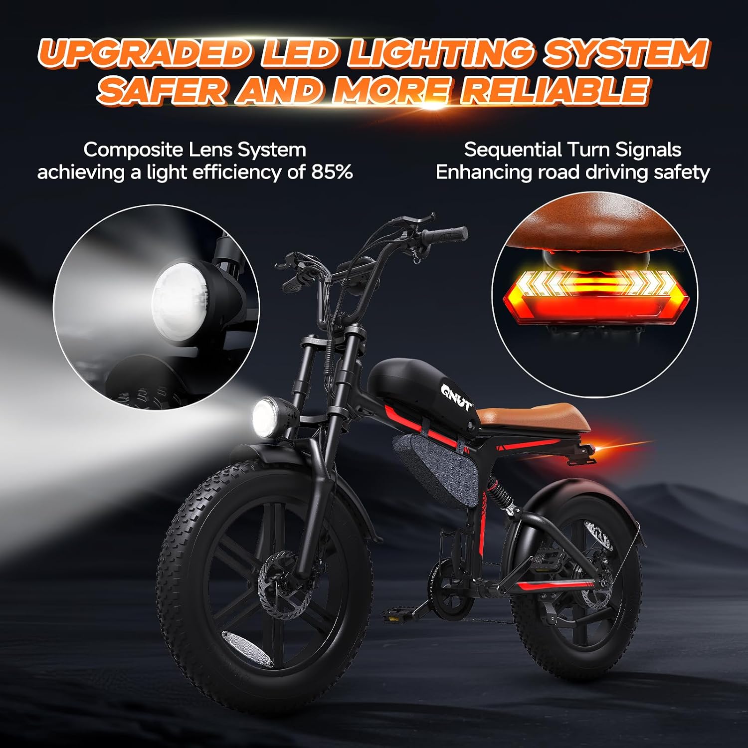 QNUT Electric Bike for Adults - 1500W Peak Motor 28MPH Speed, 48V 18Ah Battery, 60-90 Miles Range, 7-Speed Transmission, 20'x4.0' Retro Motorcycle Design for City & Trail Riding