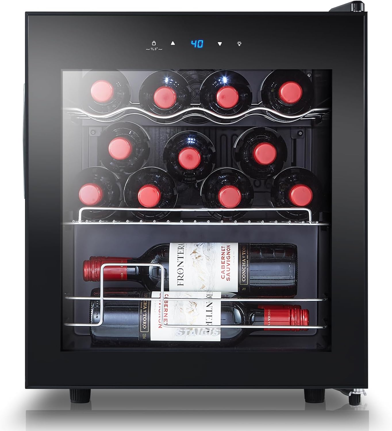 Mini Wine Fridge Freestanding, Cooler Refrigerator 15 Bottle w/Digital Control, Countertop for Red & White, Glass Door Black (ST-15045-R)