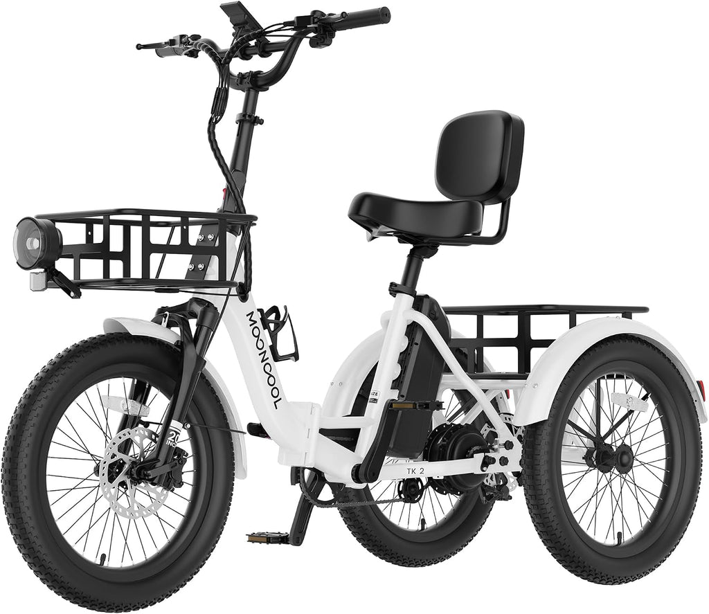 MOONCOOL Foldable Electric Tricycle for Adults, 20' Aluminum Etrike Fat Tire, Rated 500W 48V 15Ah Rear Differential, Front Suspension, 15.5MPH, 450LBS Payload, 95% Pre-Assembled