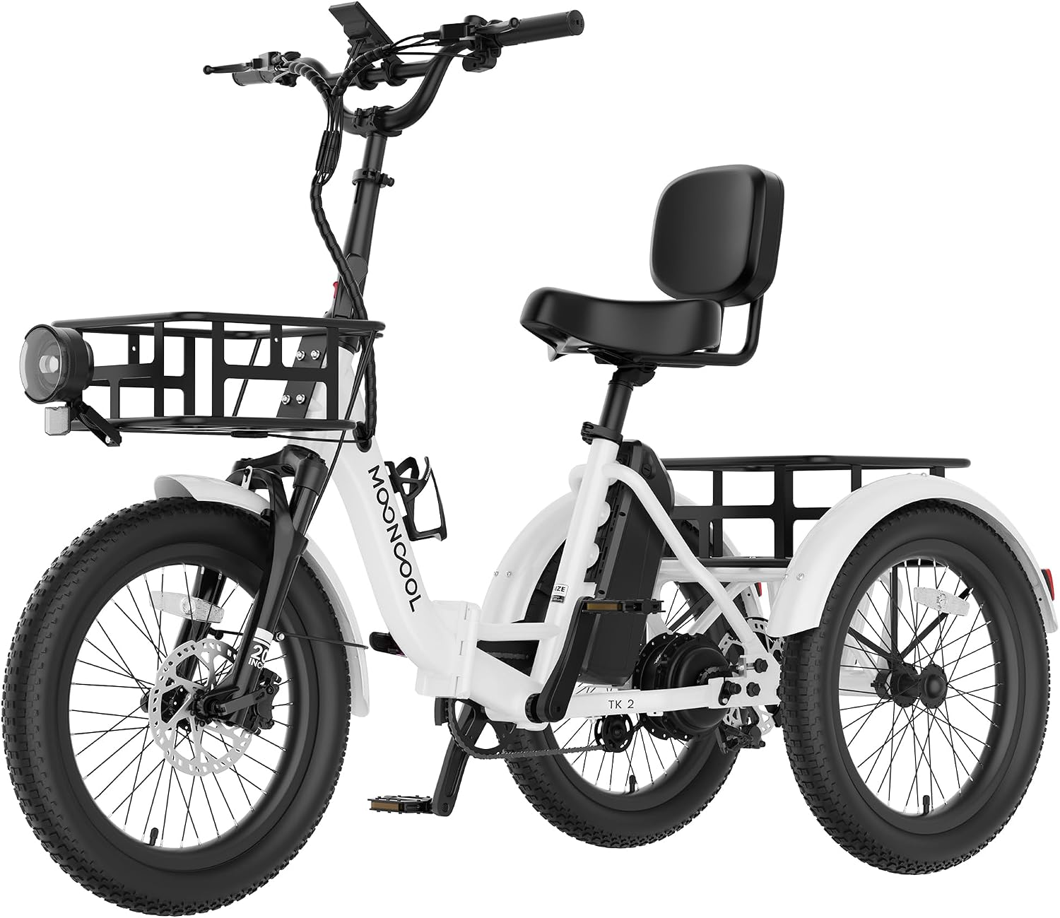 MOONCOOL Foldable Electric Tricycle for Adults, 20' Aluminum Etrike Fat Tire, Rated 500W 48V 15Ah Rear Differential, Front Suspension, 15.5MPH, 450LBS Payload, 95% Pre-Assembled