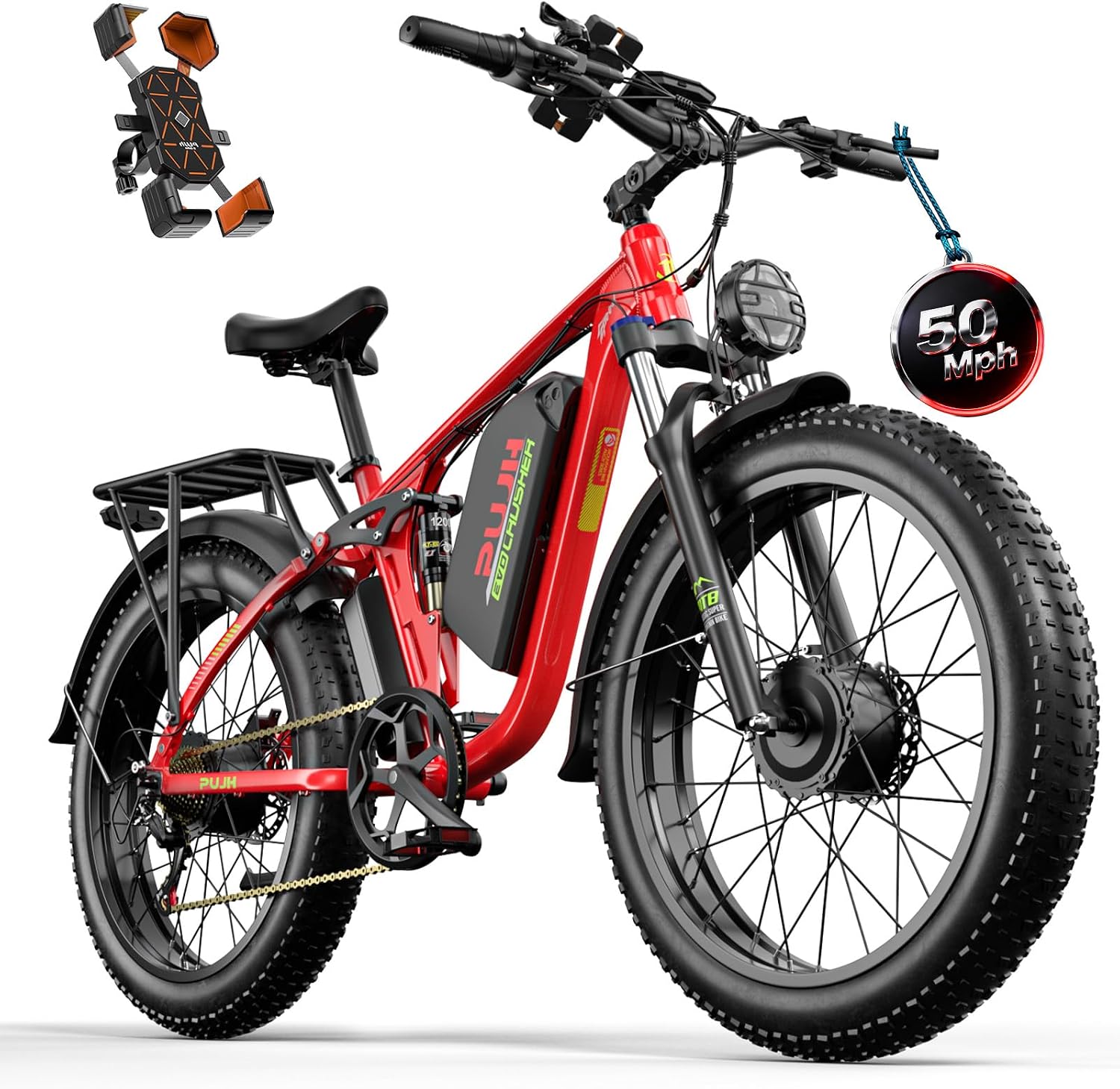 Electric Bike, 60V 20Ah 6000W Dual Motors, 26' Fat Tires Fast Ebike, Max 50mph 35-100 Mile Range, Full Suspension Hydraulic Brakes, for Off-Road Mountain Riding Adventures