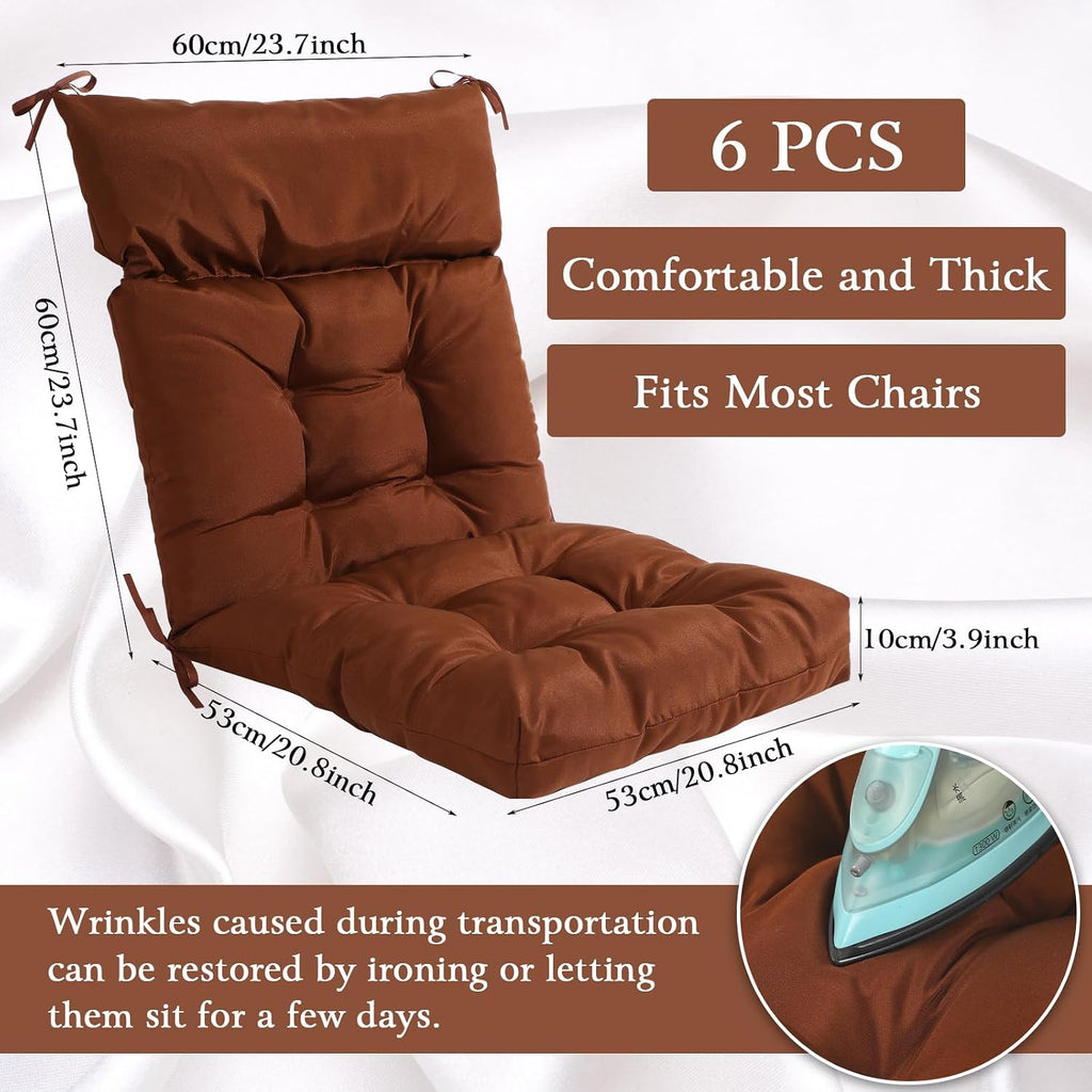 Suzile 6 Pack Outdoor High Back Chair Cushions Bulk, Waterproof Rocking Chair Cushion, Indoor Seat and Back Thickened Patio Pad for Indoor and Outdoor(Dark Brown)