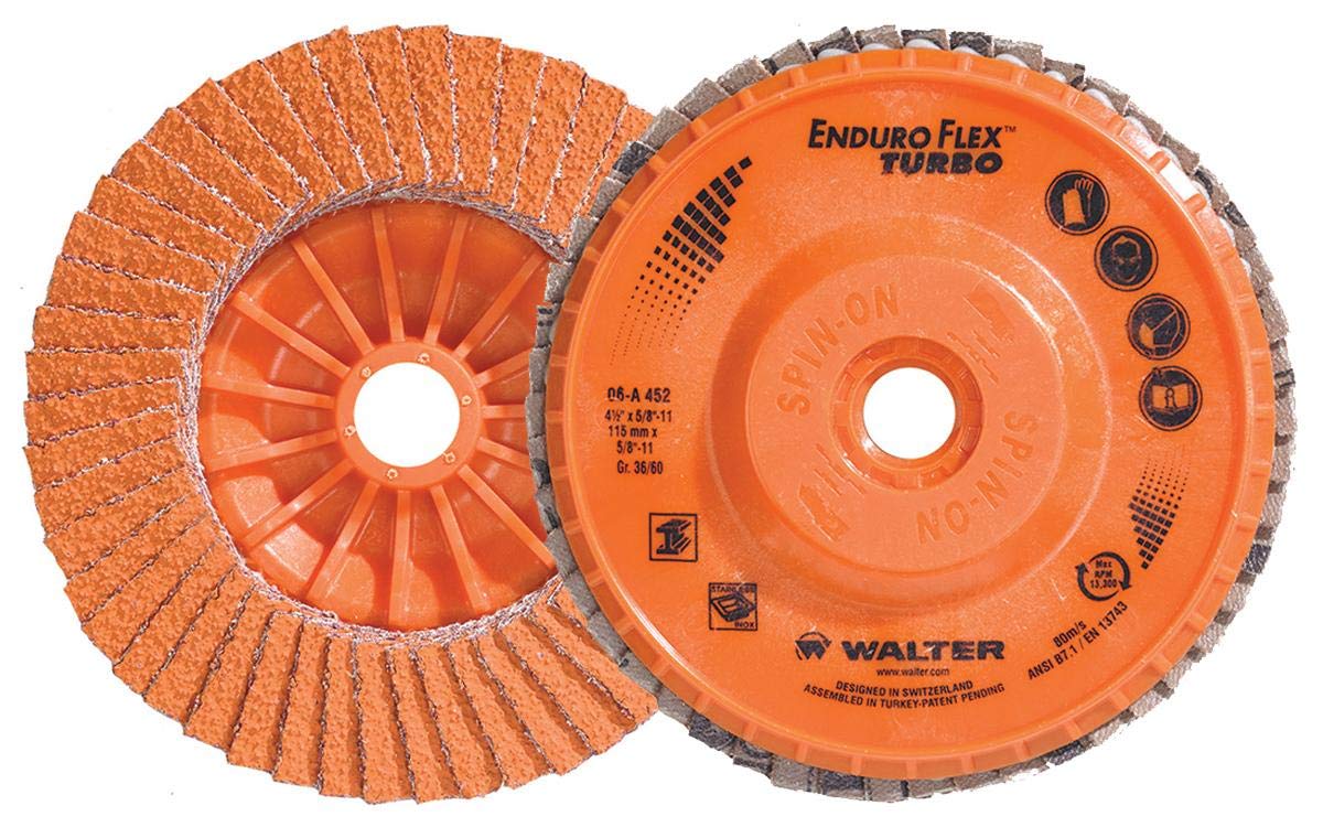 Walter 06A452 Enduro-Flex Turbo Abrasive Flap Disc [Pack of 10] - 36/60 Grit, 5 in. Grinding Disc with Threaded Arbor Hole. Abrasive Grinding Supplies
