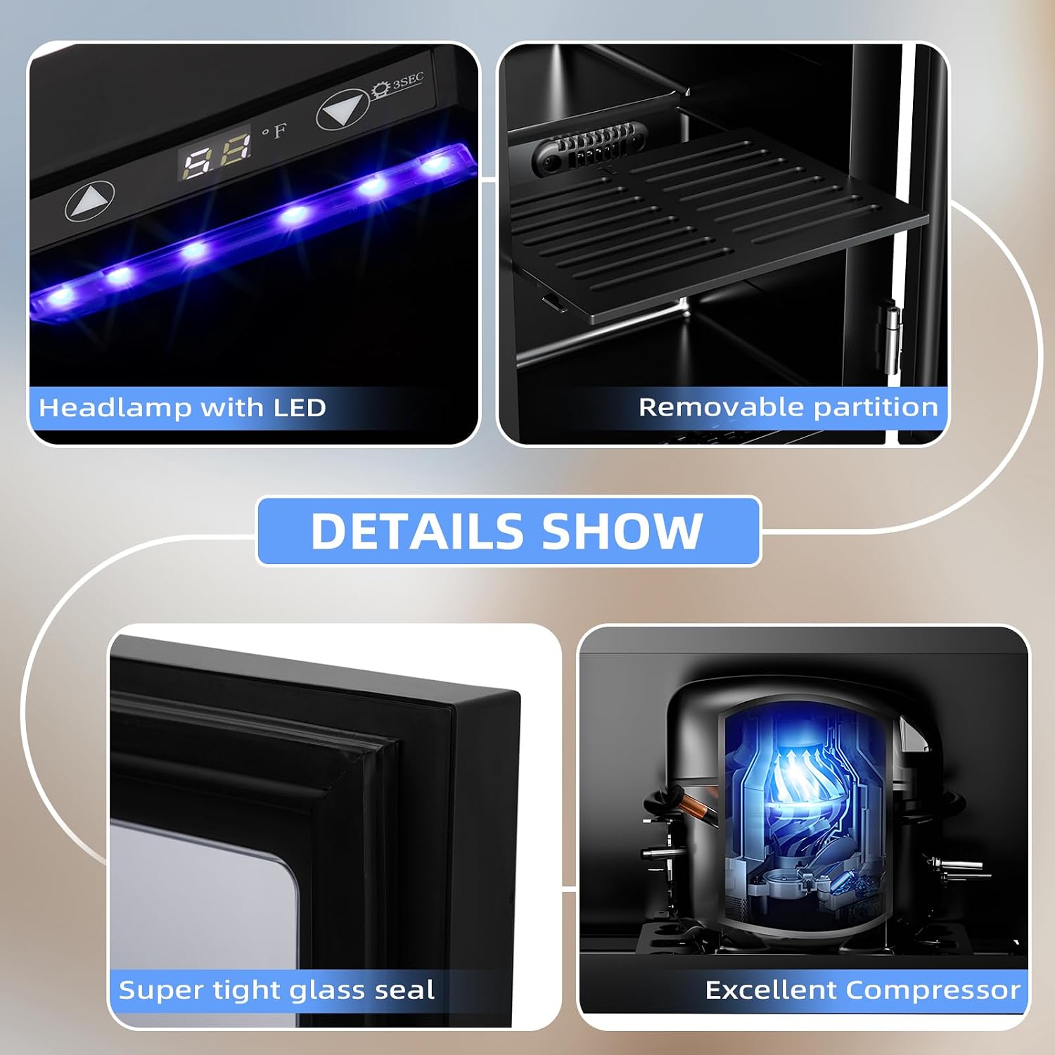 Antarctic Star 18L 24 Can Mini Fridge，Beverage Refrigerator with Quiet Compressor LED Light,Small Cooler with Electronic Temperature Control for Home/Office/Dorm/Bar.