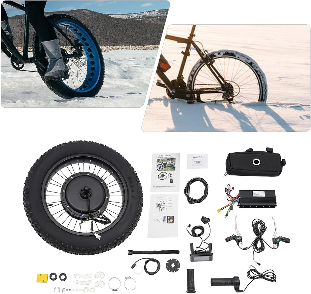 20' 48V 1500W E-Bike Rear Wheel Conversion Kit, Snow Bike Electric Bicycle Fat Snow Tire Motor Kit Brushless Gearless Rear Wheel Hub Motor w/ LCD Display for Mountain Bikes, Variable-Speed Bikes