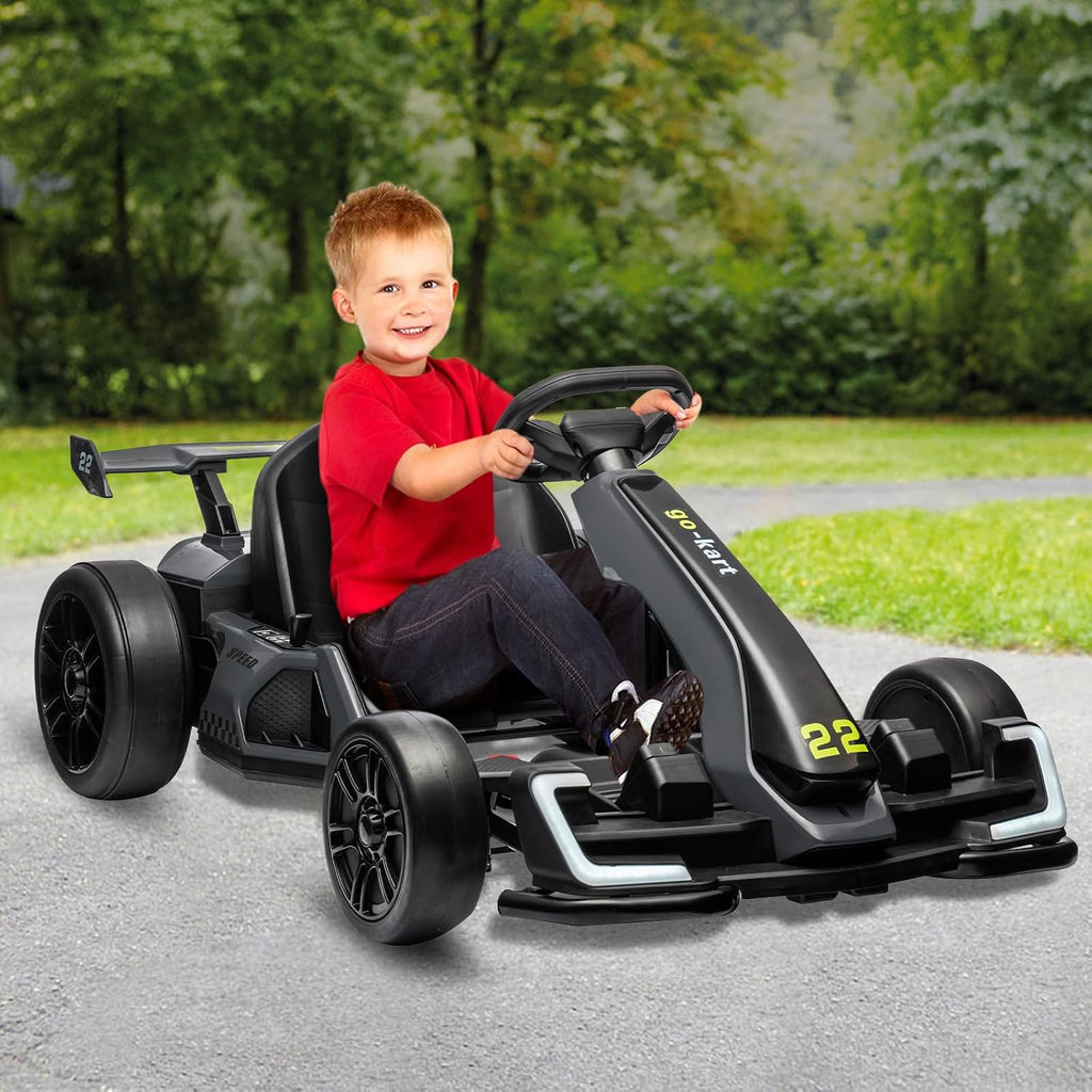Nasitip 24V Electric Go Kart,300W Powerful Drift Kart for Kids, Electric Pedal Kart,with 300W Strong Motor, Drift/Sport Mode, Big Battery, Eva Tire,Length Adjustmen for Outdoor Racing Toy-Grey