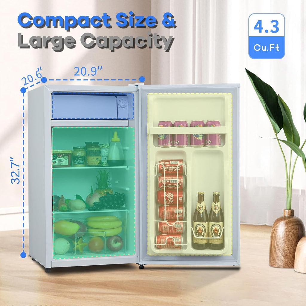 4.3 Cu.Ft Mini Fridge with Freezer – Compact Single Door Refrigerator w/Adjustable Thermostat | Energy-Efficient & Low Noise, Ideal for Bedroom, Office & Dorm