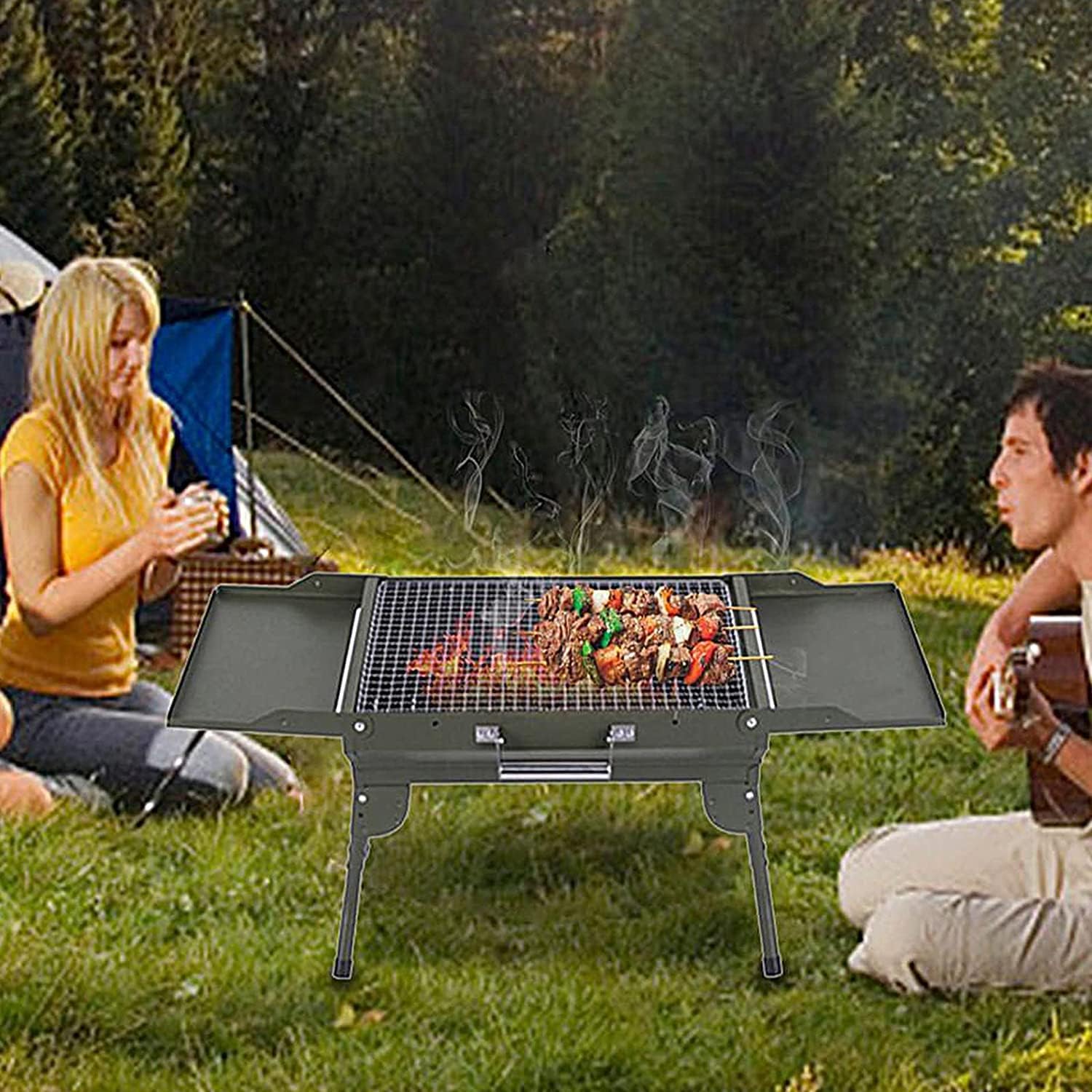 Portable Charcoal Grill Charcoal Barbecue Grill Foldable BBQ Grill Rack Portable Camping BBQ Grill Bracket Barbecue Accessories BBQ Grill for Outdoor
