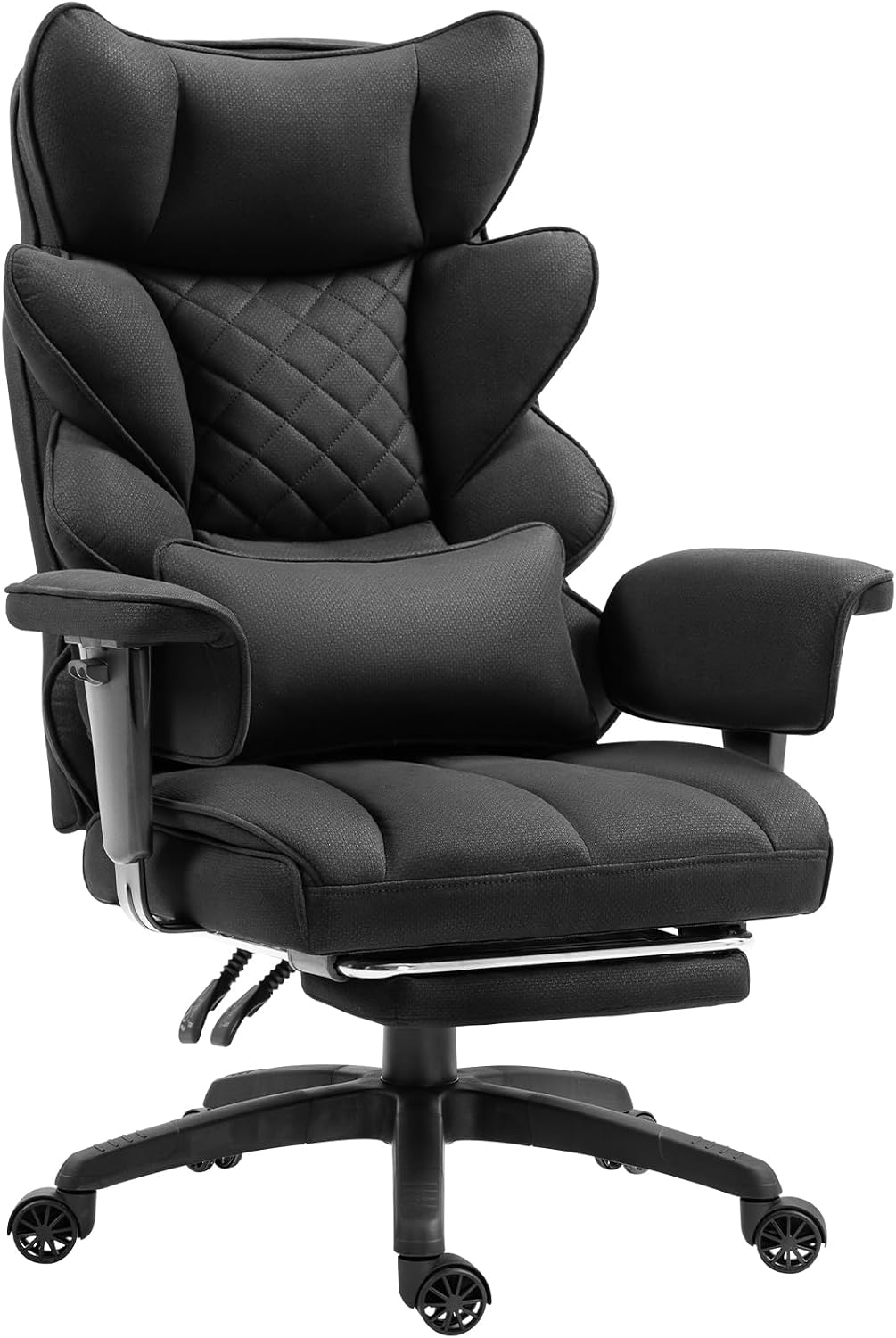 Dowinx Big and Tall Office Chair with Pocket Spring Cushion,High Back Computer Gaming Chairs with Adjustable Armrests,Executive Desk Chairs with Lumbar Support and Footrest,Fabric-Black