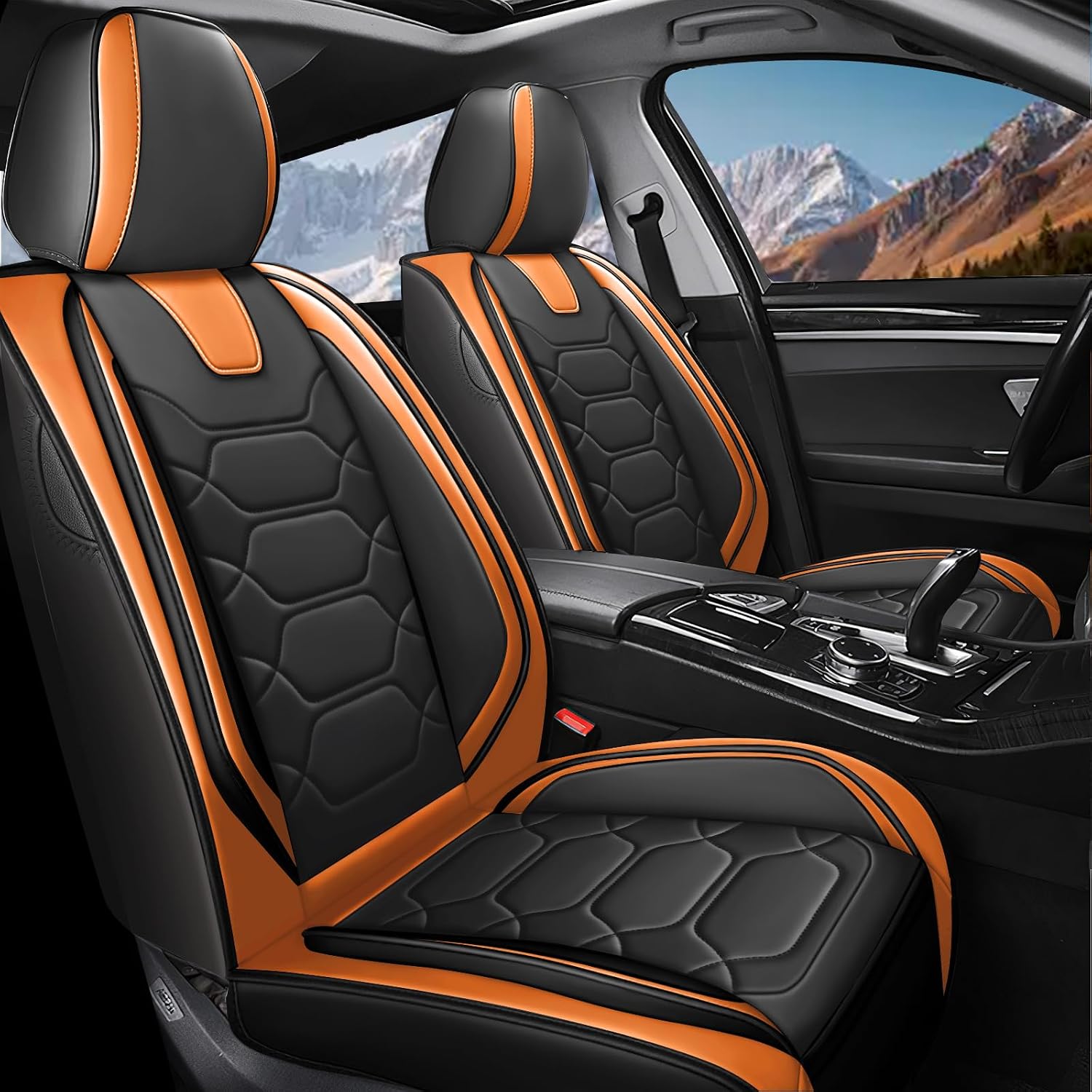 Car Seat Covers Full Set for Honda Civic 2000-2025,Durable Waterproof Luxury Universal,Easy to Install Napa Leather Cover Set for Cars,Full Seats,Black Orange