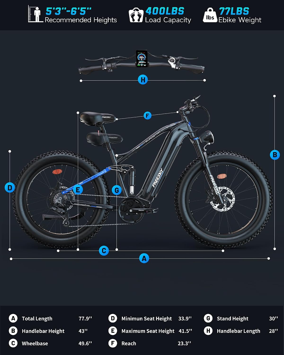 FREESKY 3000W Electric Bike for Adults, 37MPH & 95Miles Range, Dirt All-Terrain Electric Bicycle, 48V 25Ah Removable Battery,26' Fat Tire Full Suspension Mountain Ebike, UL2849 Certified by TÜV