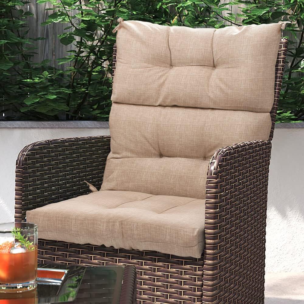 Magpie Fabrics Indoor Outdoor Tufted High Back Chair Cushion Set of 2, Waterproof All-Weather Deep Seating Rocking Chair Patio Garden Chaise Lounge Sun Lounger Chair Cushions(Beige Linen)