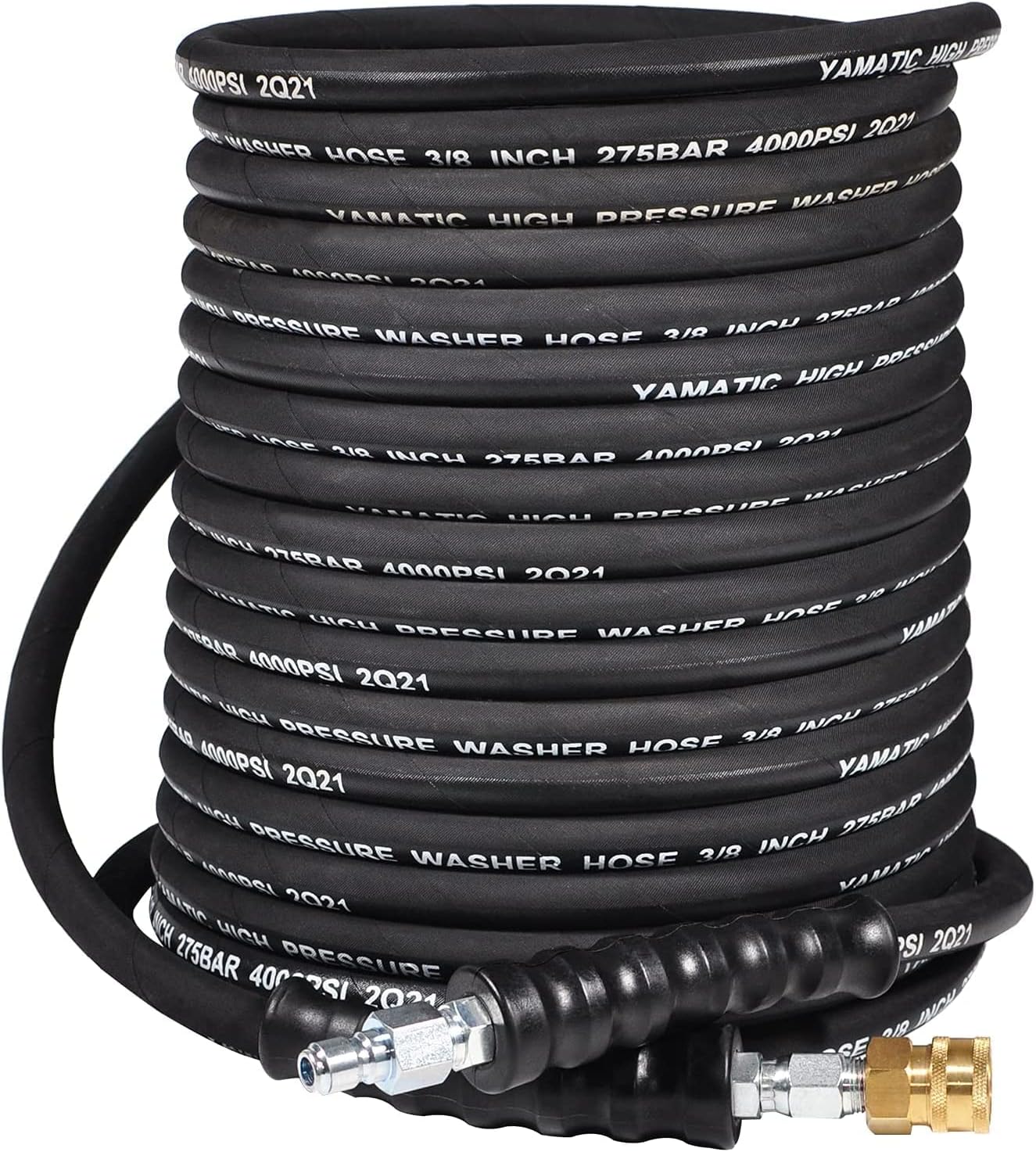 YAMATIC 3/8' Pressure Washer Hose 100 FT,4000 PSI Steel Wire Braided with 360 ° Swivel 3/8' Quick Connect, Rated 212°F Hot/Cold Water, Steel Braided Rubber Hose for Professional Gas Cleaning