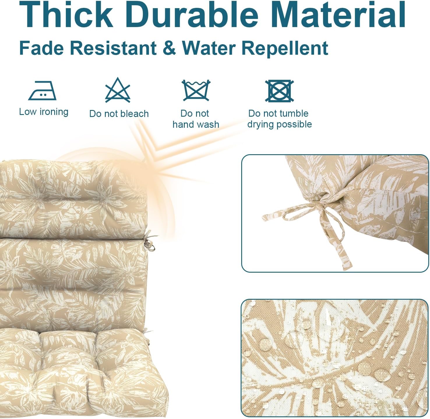 DYTXIII Outdoor High Back Chair Cushions Set of 2, Water Repellent Tufted Rocking Seat Cushions Replacement 44 x 22 Inch, Seat & Back Chair Pads for Patio, Balcony and Indoor Use -Tropical Leaf Oat