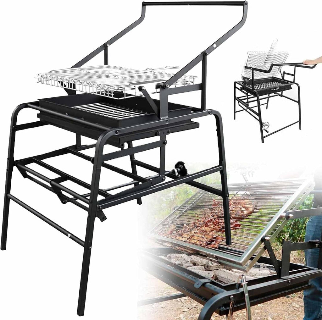 Portable Camping Charcoal Grill Outdoor,Grill w/360 Degree Rotating Cooking Grids,Folding Barbecue Grill for Backyard Garden Parties Picnics