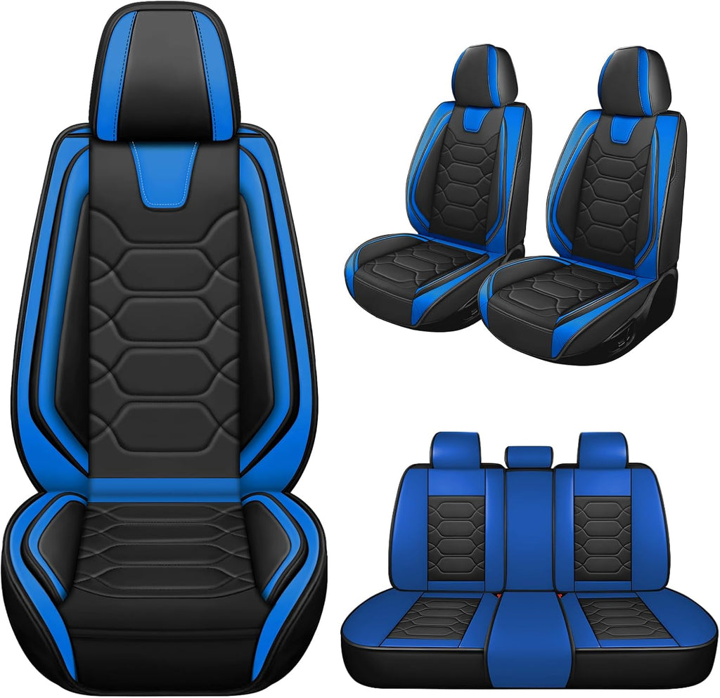 Car Seat Covers Full Set for Honda Civic 2000-2025,Durable Waterproof Luxury Universal,Easy to Install Napa Leather Cover Set for Cars,Full Seats,Black Blue