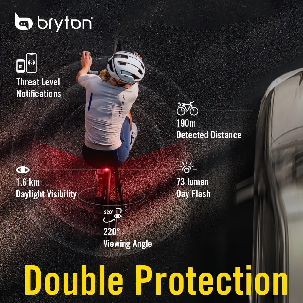Bryton GARDIA R300L Cycling/Bike Radar with Tail Light, Visual and Audible Alerts for Vehicles up to 207 Yards Away, IPX7 Waterproof, Viewing Angle 220°, Support APP Display